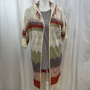 POL Colorful Striped Open-Front Cardigan Duster NWT